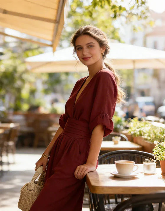 Daniela - Combinaison Élégante à col en V et Jambes Larges