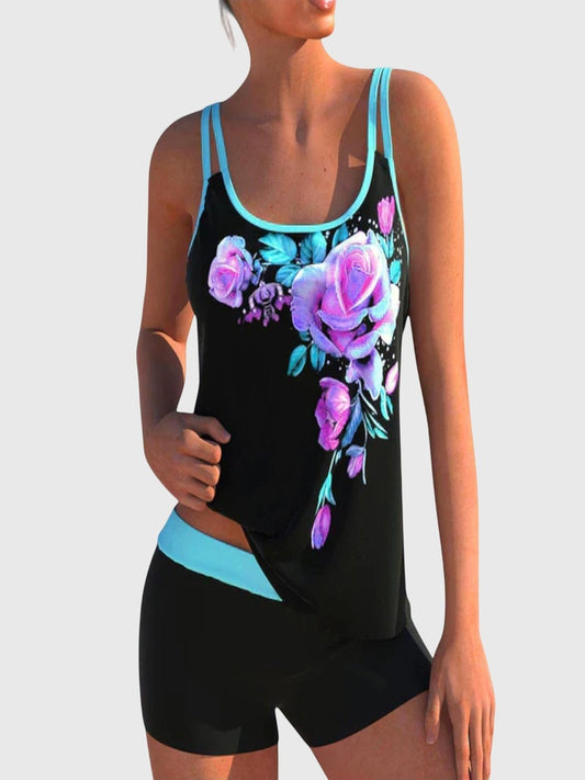 Flor | Tankini fleuri avec short, effet ventre plat